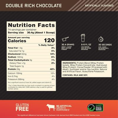 Optimum Nutrition Gold Standard 100% Whey Protein - Double Rich Chocolate, Supports Muscle Recovery and Growth